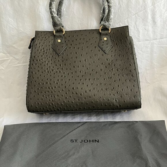 Authentic ST JOHN Pebble Ostrich Leather Satchel - Picture 2 of 13